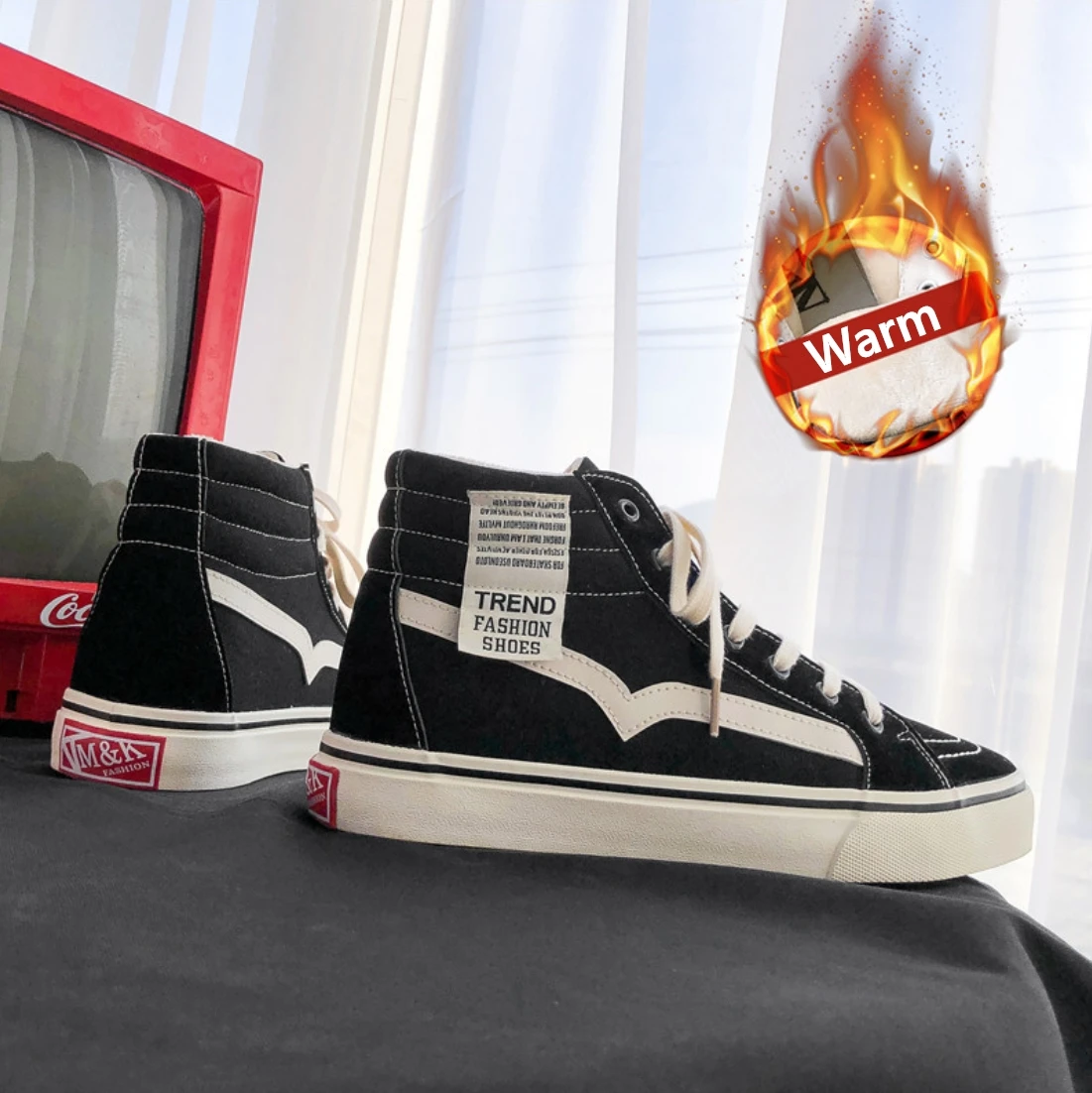 Casual trendy fashion sneakers new winter high top shoes warm fur canvas men's shoes skateboard old school vens shoes, 2 color 
Casual trendy fashion sneakers new winter high top shoes warm fur canvas men's shoes skateboard old school vens shoes, 2 color