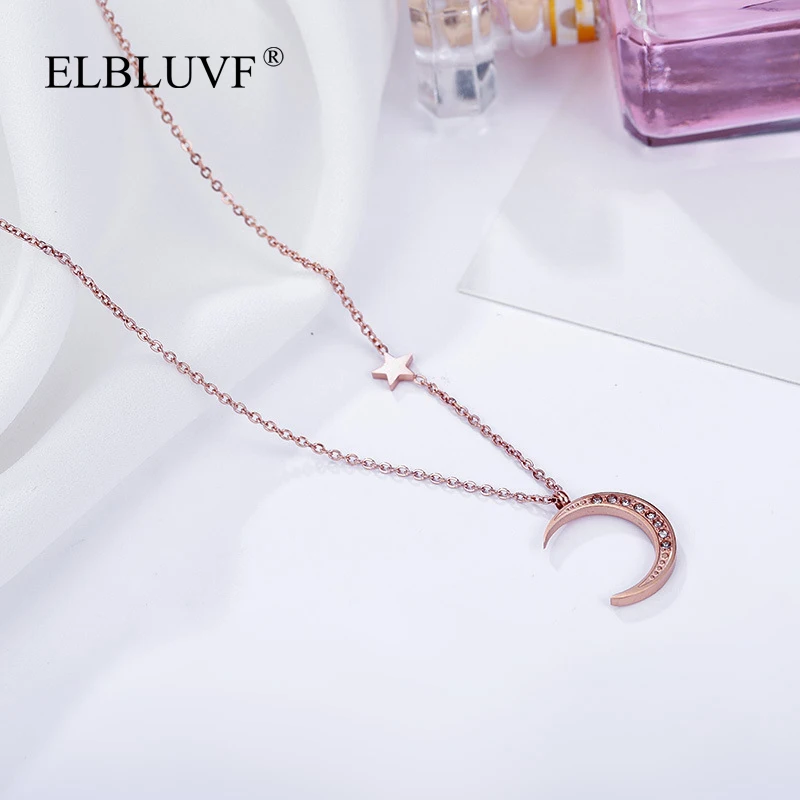 ELBLUVF Free Shipping Fashion Stainless Steel Rose Gold Plated Zircon Star Moon Pendant Necklace For Women
ELBLUVF Free Shipping Fashion Stainless Steel Rose Gold Plated Zircon Star Moon Pendant Necklace For Women
