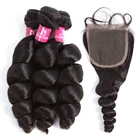 8a 9a 10a 100% Raw Unprocessed Virgin Peruvian Bulk Hair Loose Wave Bundles With Lace Closure