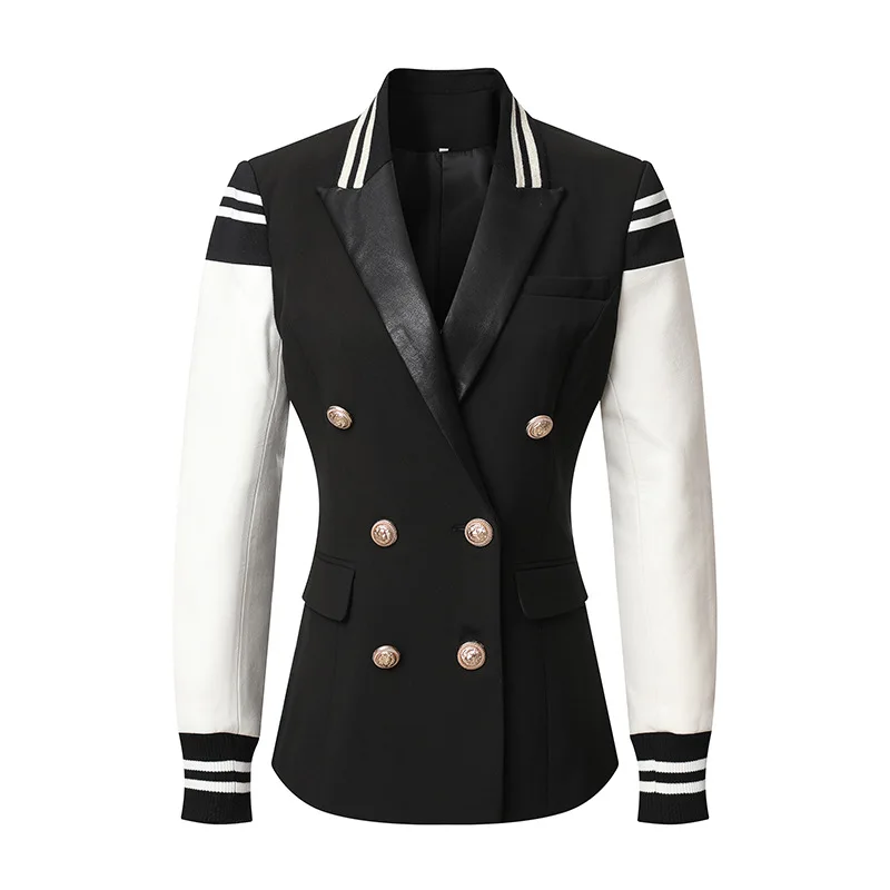 High-quality Fashion Ladies Black And White Stitching Double-breasted College Baseball Jacket Blazer Women, Brow
High-quality Fashion Ladies Black And White Stitching Double-breasted College Baseball Jacket Blazer Women, Brow