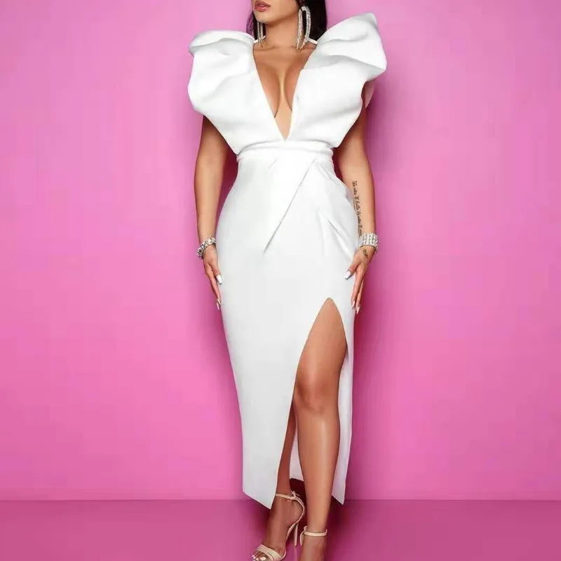 Vestido de talla grande para mujer Deep V sexy sleeveless back high waist large size slim slit mid length women dress 
Vestido de talla grande para mujer Deep V sexy sleeveless back high waist large size slim slit mid length women dress