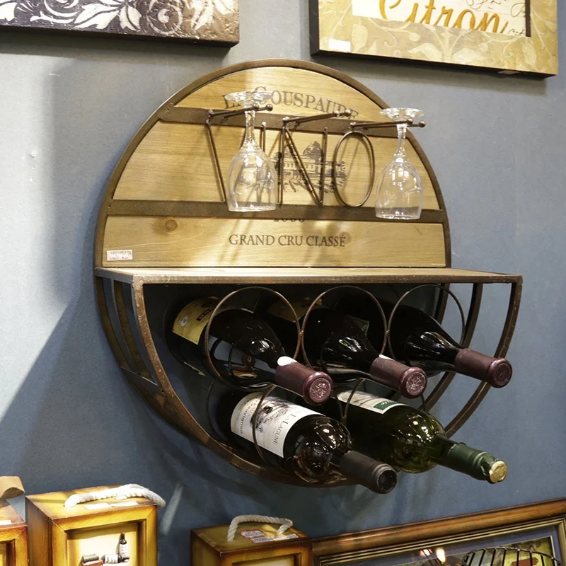 European-style round wall-mounted multifunctional wine rack goblets iron wire solid wood 5 bottles, Black
European-style round wall-mounted multifunctional wine rack goblets iron wire solid wood 5 bottles, Black