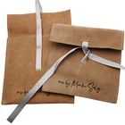 Custom Logo Flap Envelope Gift Bag Velvet Drawstring Pouch Suede Jewelry Pouches With Ribbon