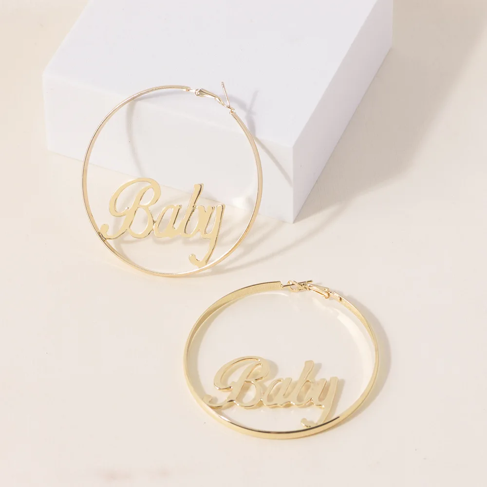 Hotsale Cheap Large Circle Letter Hoop Earrings Gold Plated Baby Letters Hoop Earring For Punk Girls
Hotsale Cheap Large Circle Letter Hoop Earrings Gold Plated Baby Letters Hoop Earring For Punk Girls