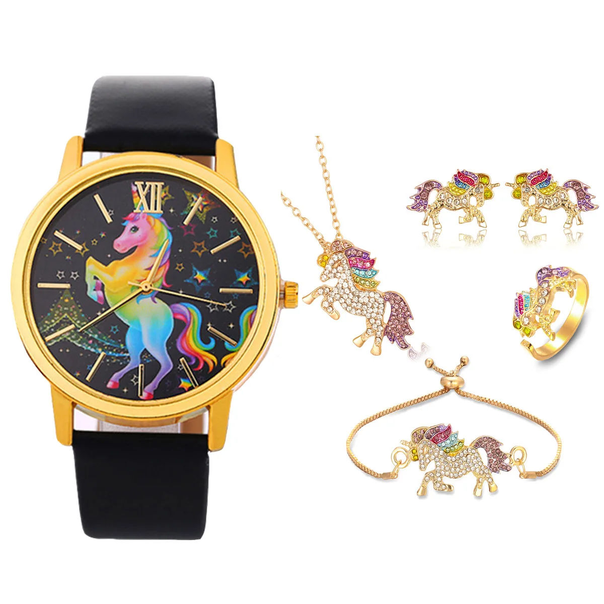 2020 Children Pretty Color unicorn Quartz Watch diamond Jewelry Set Necklace Bracelet Baby Kids Girls Leather watches
2020 Children Pretty Color unicorn Quartz Watch diamond Jewelry Set Necklace Bracelet Baby Kids Girls Leather watches