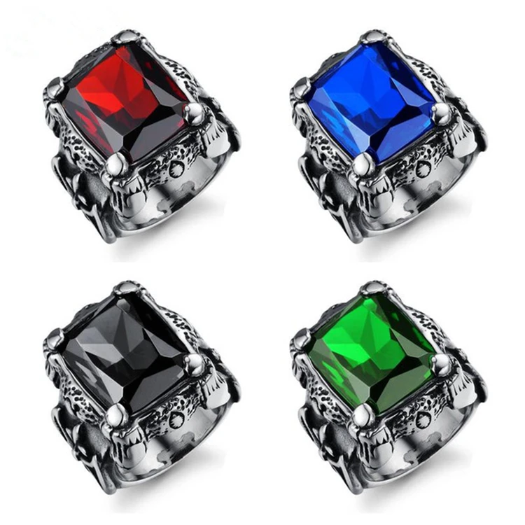 

Titanium Steel Jewelry Ring Fashion Jewel Bijou Gemstone Stones Rings For Men, Red/black/green/blue