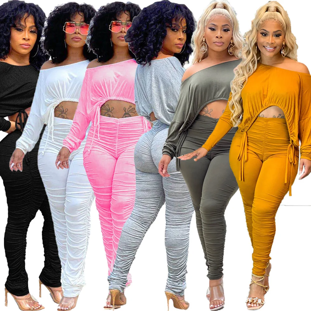 New Trendy Crop Top Fall Long Sleeve slim fit Casual Set Pleated 2 Two Piece Stacked Pants Women Trousers, As picture or customized make
New Trendy Crop Top Fall Long Sleeve slim fit Casual Set Pleated 2 Two Piece Stacked Pants Women Trousers, As picture or customized make