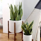 custom indoor outdoor Mid Century plant holder with display stand modern tall flower pot with wood stand