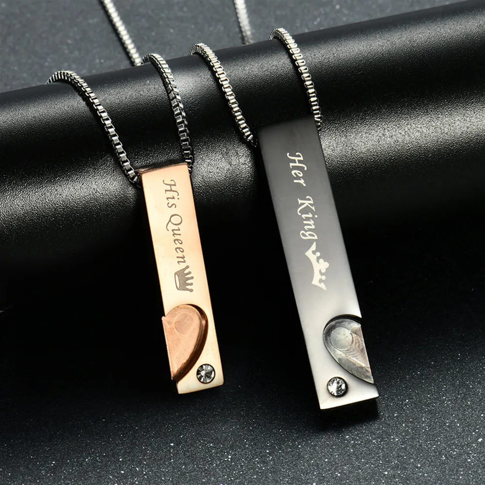 Black and Rose Gold Her King His Queen Pendant Stainless Steel Micro Zircon Heart Shape Paired Couple Necklace for Women Men, Black/rose gold or customized
Black and Rose Gold Her King His Queen Pendant Stainless Steel Micro Zircon Heart Shape Paired Couple Necklace for Women Men, Black/rose gold or customized