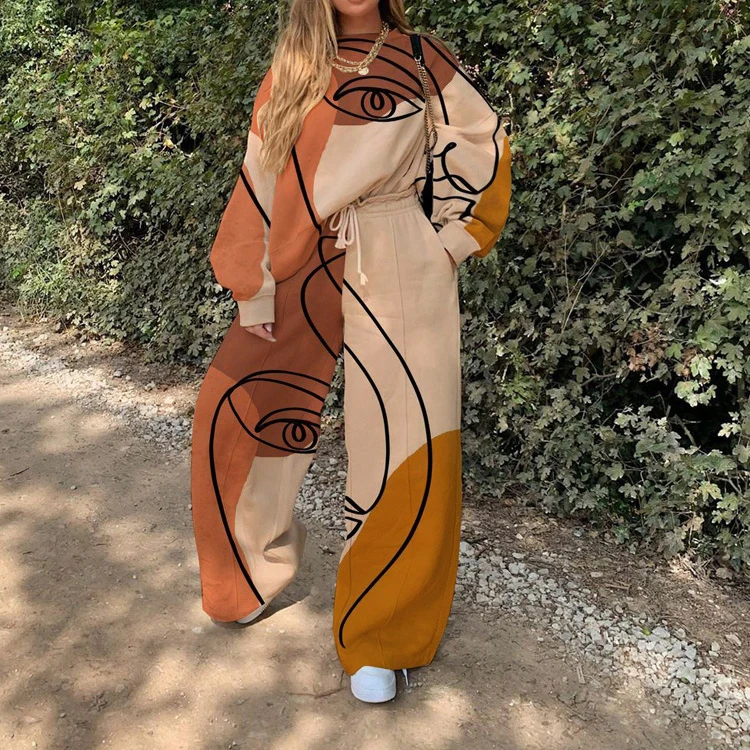 Loose Color Block Printed Co Ord Sets Women Streetwear Fall Outfits For Women Casual 2 Piece Pants Set -HY, Brown
Loose Color Block Printed Co Ord Sets Women Streetwear Fall Outfits For Women Casual 2 Piece Pants Set -HY, Brown