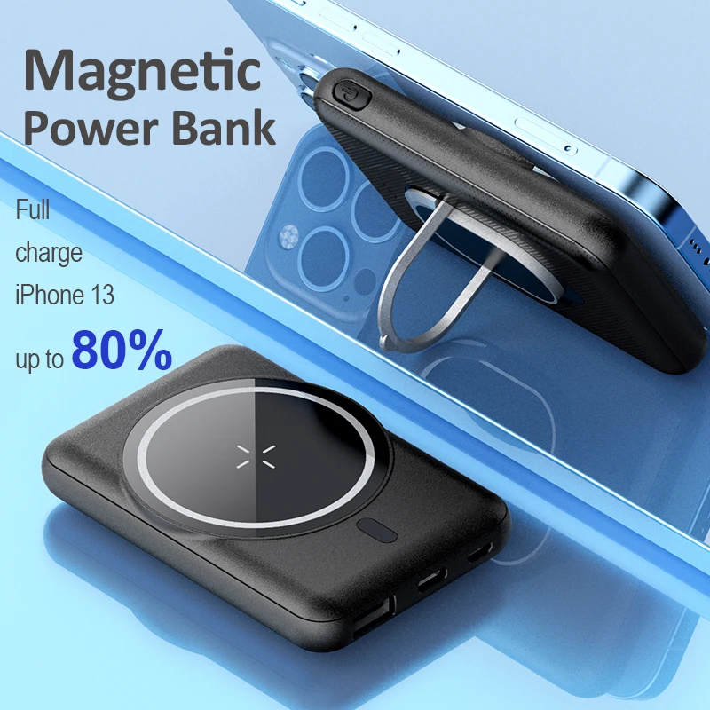 V5A 5000mAh Portable Mobile Phone Charger Magnetic Wireless Power Bank with Finger Holder For iPhone 13 12 Pro Max, Black,red,white,blue
V5A 5000mAh Portable Mobile Phone Charger Magnetic Wireless Power Bank with Finger Holder For iPhone 13 12 Pro Max, Black,red,white,blue