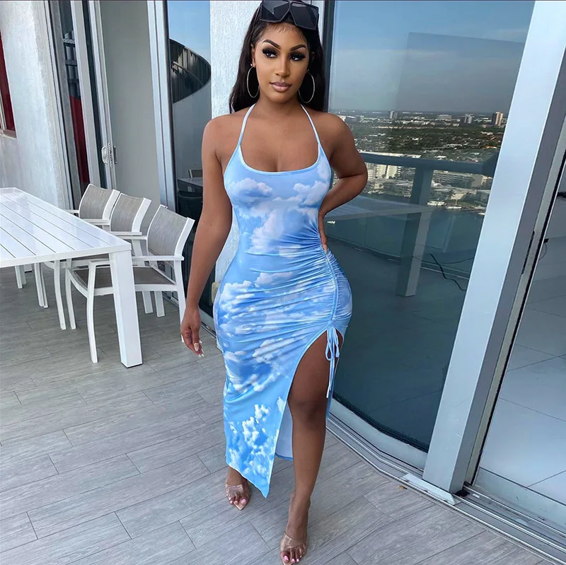 Dvacaman Casual Summer Print Tie Dye Sexy Backless High Slit Drawstring Dress Women Spaghetti Strap Long Dresses, Picture color
Dvacaman Casual Summer Print Tie Dye Sexy Backless High Slit Drawstring Dress Women Spaghetti Strap Long Dresses, Picture color