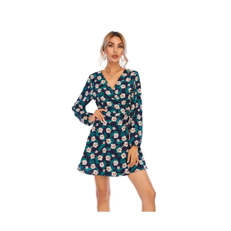 Fashion casual woman long sleeves v-neck collar printing one piece beach holiday short dress
Fashion casual woman long sleeves v-neck collar printing one piece beach holiday short dress