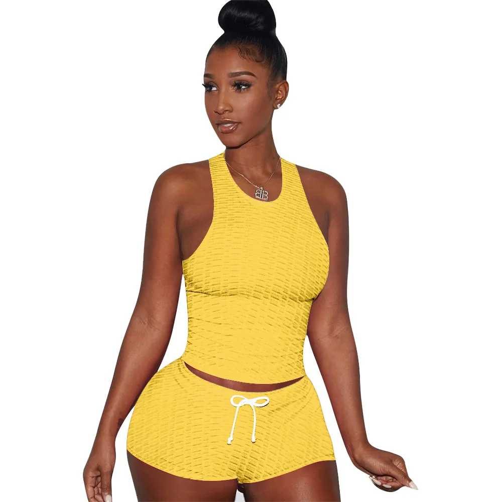 New casual summer women's round collar solid color sleeveless yoga shorts sports set, Picture
New casual summer women's round collar solid color sleeveless yoga shorts sports set, Picture