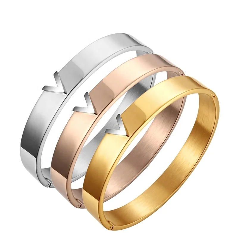 Wholesale Gold Stainless Steel Bracelets Letter V Shape Titanium Steel Bangles Love Vintage Bangle Bracelets For Women, Gold, rose gold, silver 
Wholesale Gold Stainless Steel Bracelets Letter V Shape Titanium Steel Bangles Love Vintage Bangle Bracelets For Women, Gold, rose gold, silver
