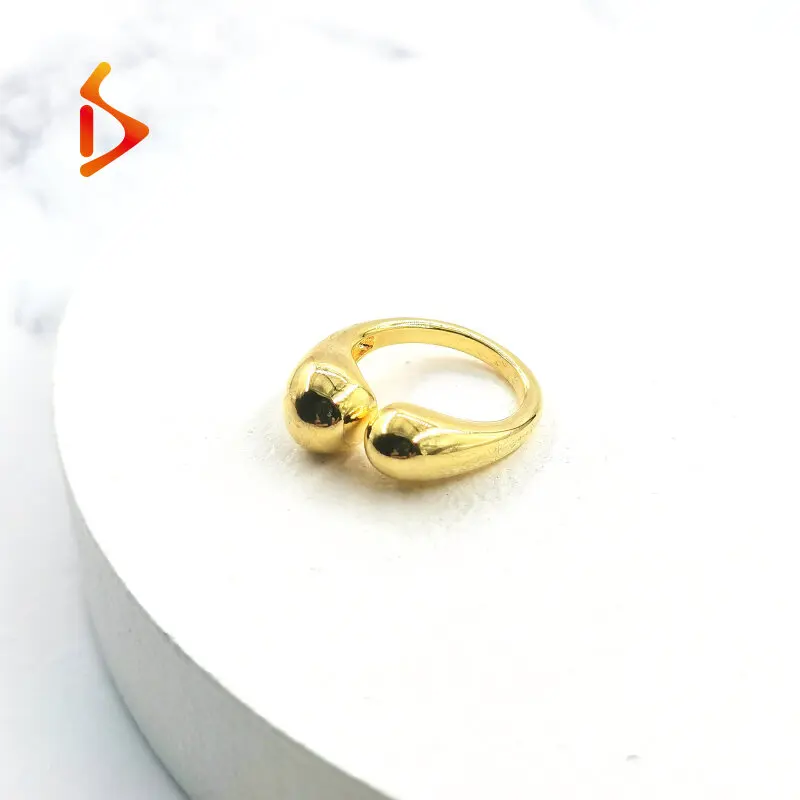 

Thickness Gold Tone Brass Double Geometric Teardrop Open Rings 925 Sterling Silver Plated Smooth Water Drop Finger Ring For
