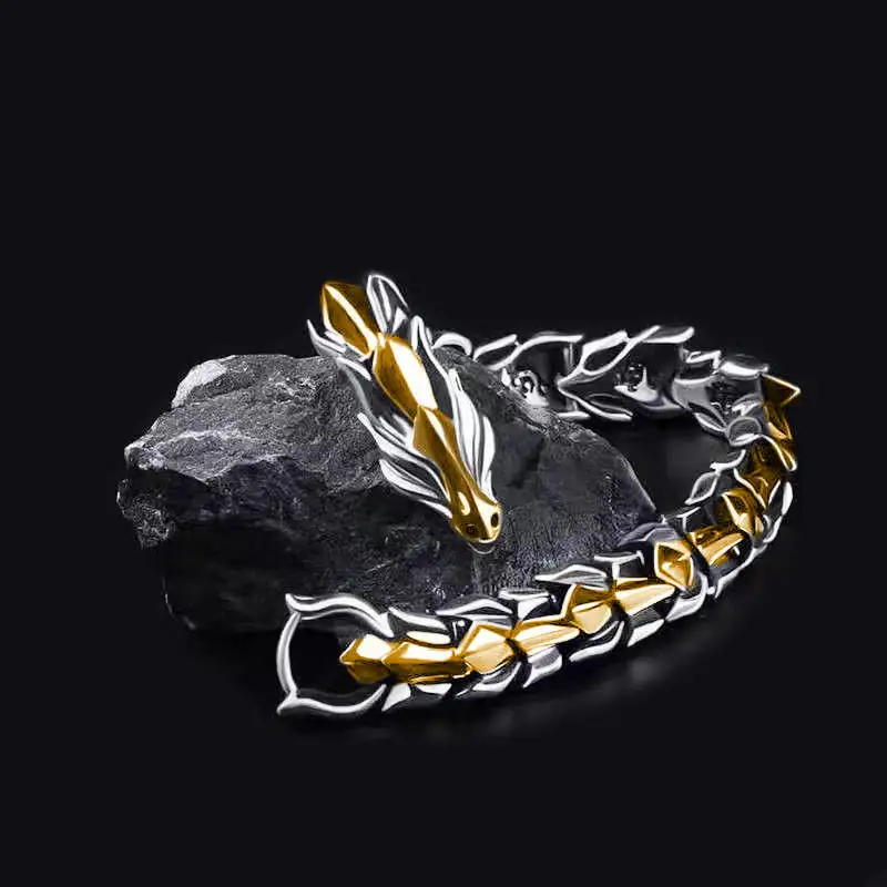 Luxury Men's Bracelets Fashion Punk Alloy Dragon Bracelet Vintage Cool Dragon Keel Gold Silver Black Retro Viking Bracelet
Luxury Men's Bracelets Fashion Punk Alloy Dragon Bracelet Vintage Cool Dragon Keel Gold Silver Black Retro Viking Bracelet