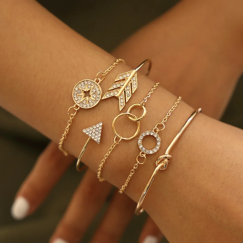 SinDlan Wholesale 5 Pcs/set Fashionable Double Circle Crystal Narrow Knotted Thin Chain Link Bracelet for Women, Gold,silver
SinDlan Wholesale 5 Pcs/set Fashionable Double Circle Crystal Narrow Knotted Thin Chain Link Bracelet for Women, Gold,silver