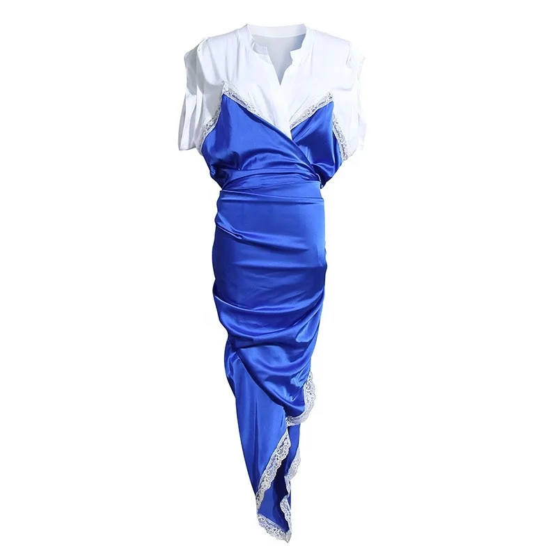 2020 Fashion Irregular Party Dress Fake Two Pieces Elegant Women Dress Summer Club Sexy Satin Dress with Lace Border, As picture
2020 Fashion Irregular Party Dress Fake Two Pieces Elegant Women Dress Summer Club Sexy Satin Dress with Lace Border, As picture
