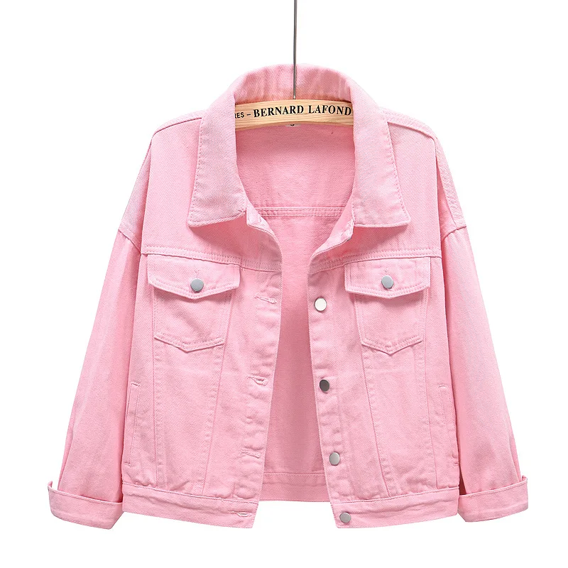 2022 pink spring new color denim jacket women's short loose long-sleeved casual jacket
2022 pink spring new color denim jacket women's short loose long-sleeved casual jacket