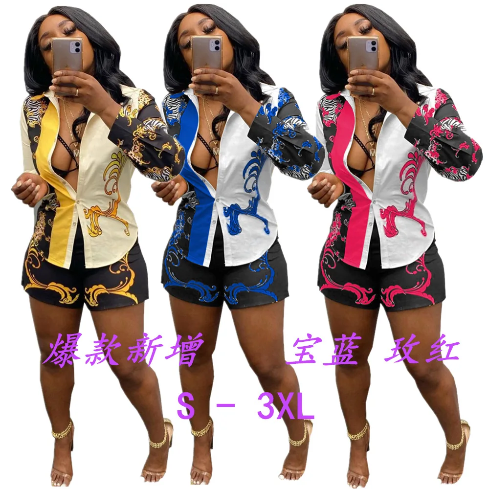 2021 Women outfit plus size long sleeve print shirts & shorts 2 piece short set women autumn summer clothing 2 piece sets, As picture show
2021 Women outfit plus size long sleeve print shirts & shorts 2 piece short set women autumn summer clothing 2 piece sets, As picture show