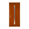 Teak veneer solid wood core flat single fire rated door with metal vertical plate for hotel room interior