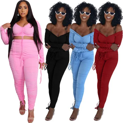 B53670A Autumn new women sexy long sleeve pleated pants set two pieces, Black/pink/burgundy/sky blue 
B53670A Autumn new women sexy long sleeve pleated pants set two pieces, Black/pink/burgundy/sky blue