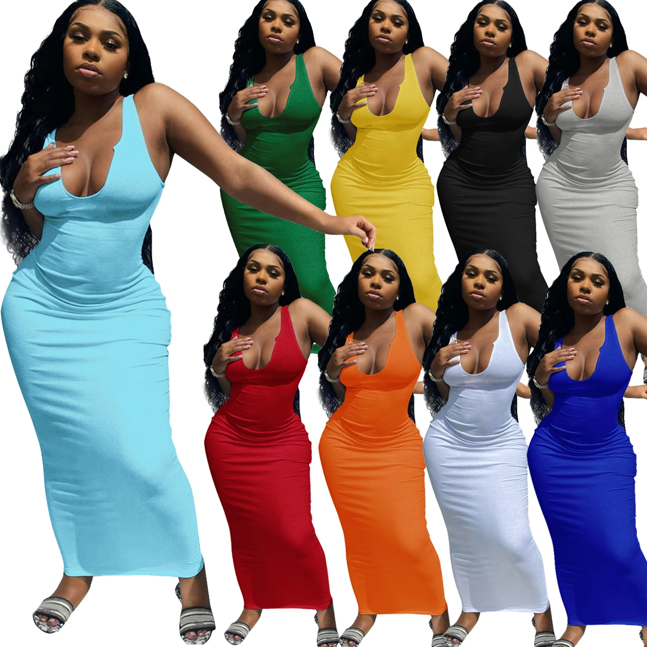 Stock 2021 Summer Rib Knit Pencil Skirt Bodycon Sun Dress Long Maxi Plus Size Dresses Women Casual Dress
Stock 2021 Summer Rib Knit Pencil Skirt Bodycon Sun Dress Long Maxi Plus Size Dresses Women Casual Dress