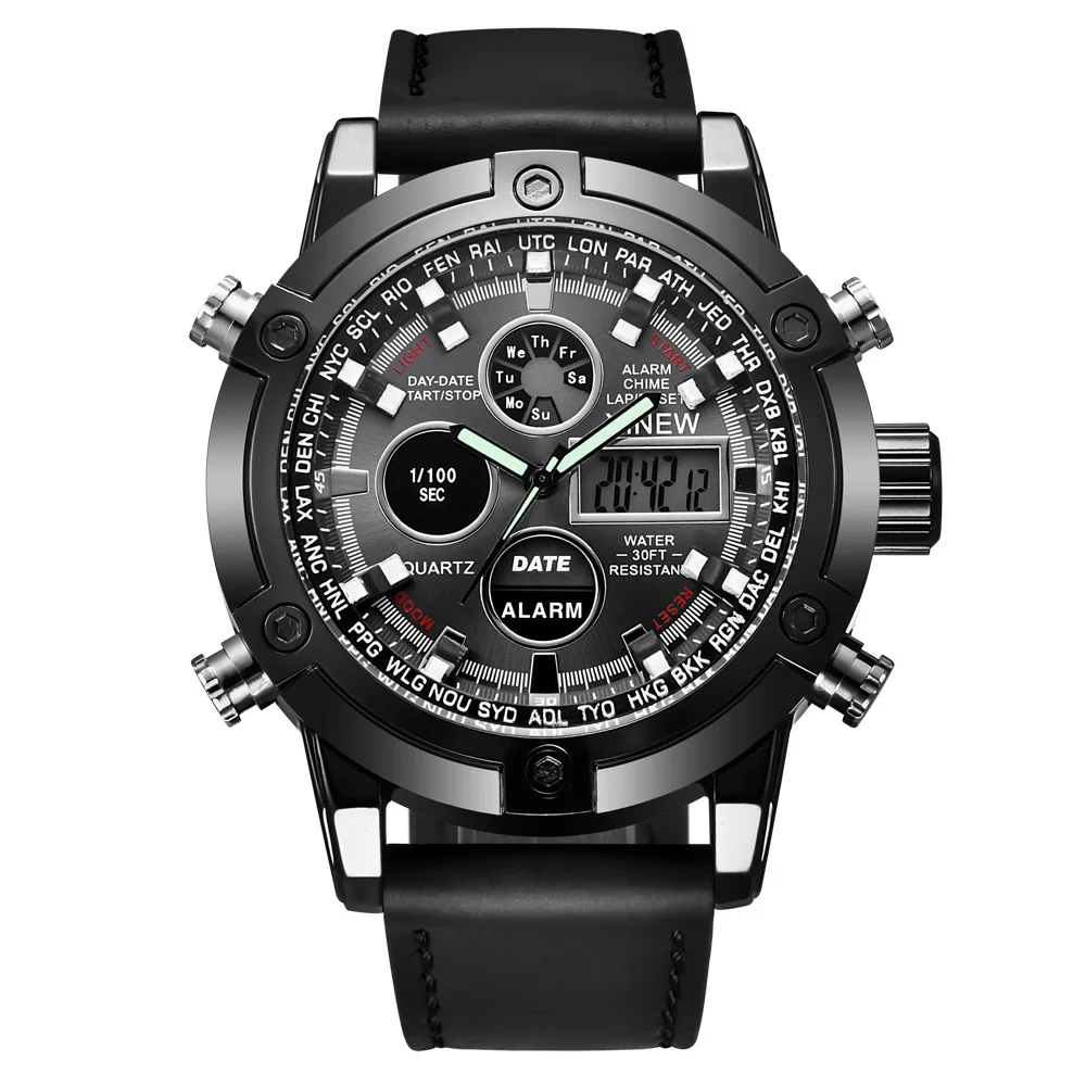 XN3022 Xinew Brand Leather Strap Oversize Dual Time Zone Digital Quartz Watches Men, 4 colors
XN3022 Xinew Brand Leather Strap Oversize Dual Time Zone Digital Quartz Watches Men, 4 colors