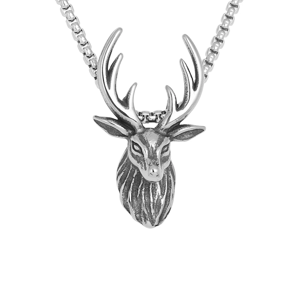 

Wholesale Custom Vintage Antler Design Jewelry 3D Mockup Stainless Steel Deer Head Charm Pendant Necklace