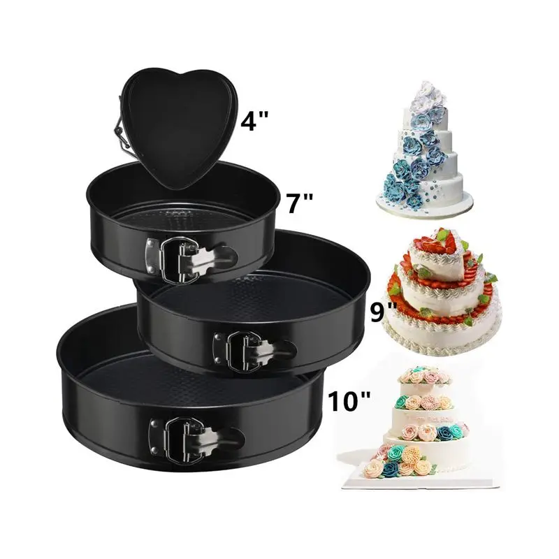 

Lixsun 4pcs Nonstick Springform Cake Pan Set For Round And Heart Shape Cake Mold, Grey or black