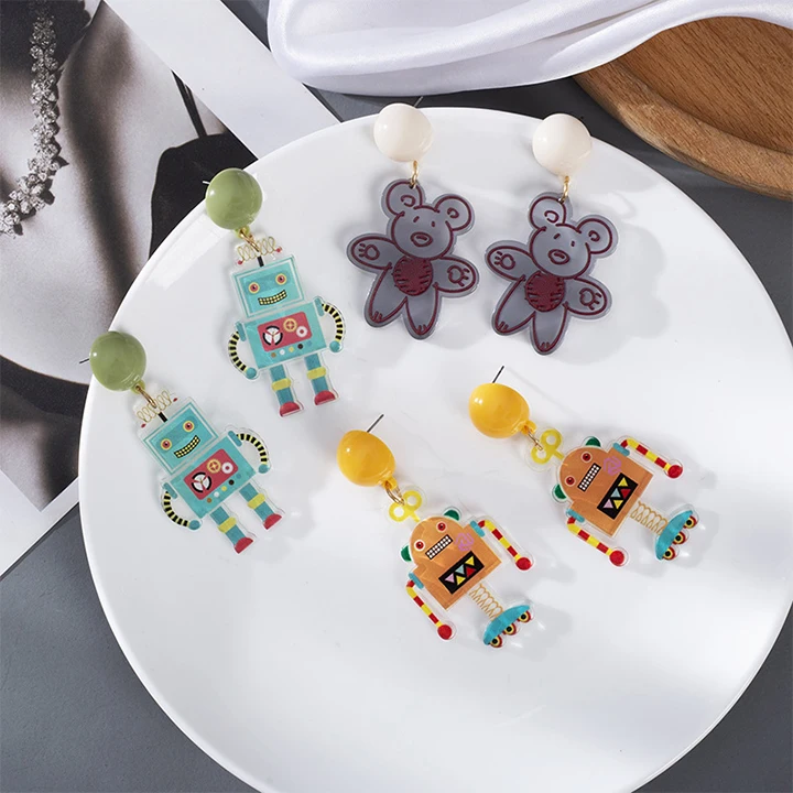 Fashion 925 Silver Earrings Cartoon Robot Bear Earrings Acrylic Earrings, Picture shows
Fashion 925 Silver Earrings Cartoon Robot Bear Earrings Acrylic Earrings, Picture shows