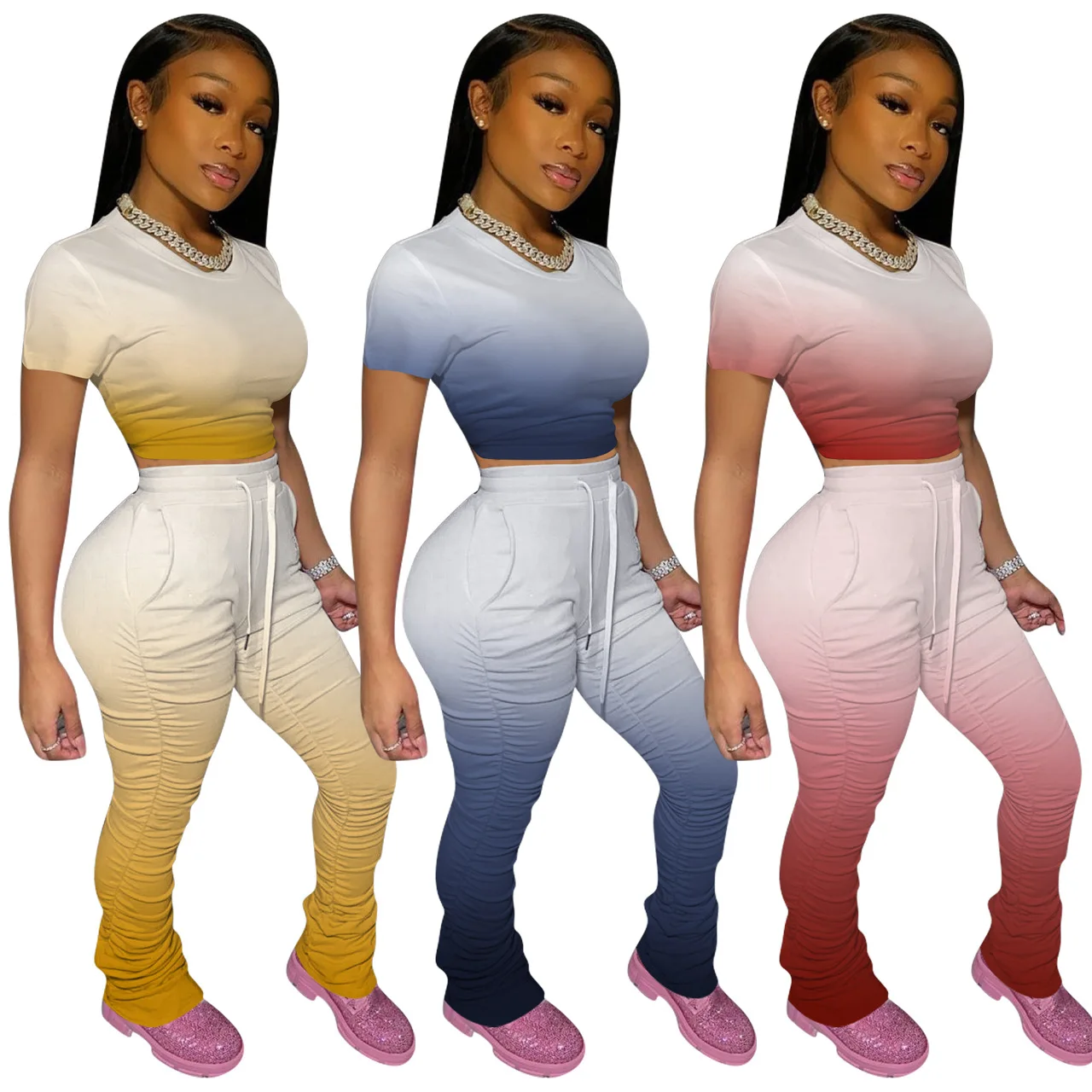 FS1022D women Gradient colour tops and pants two pieces set 
FS1022D women Gradient colour tops and pants two pieces set