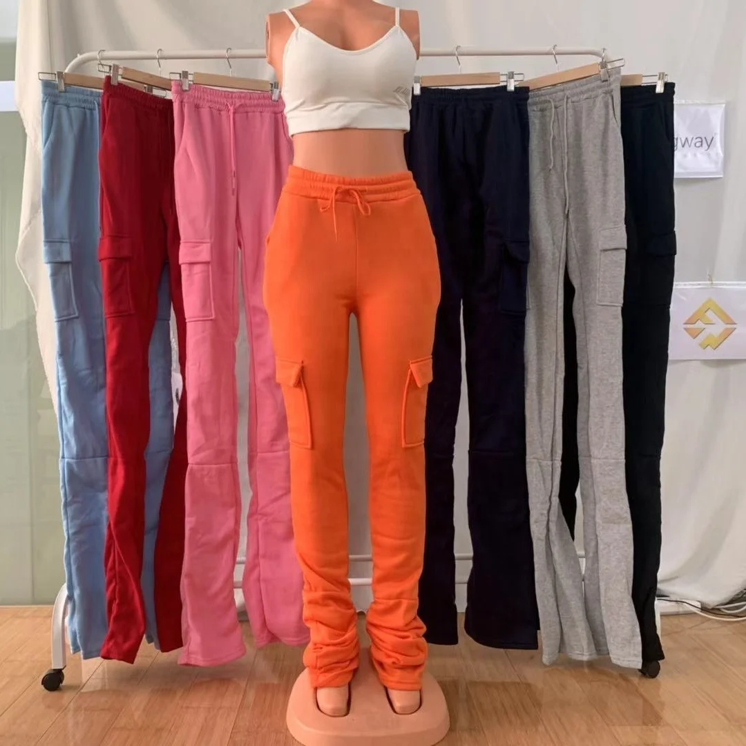 

New Arrivals Fashion Women With Ruched Pants Sides Sweatpants Stacked Joggers Stacked Pants, Black,pink,orange,light blue,gray,dark blue,burgundy