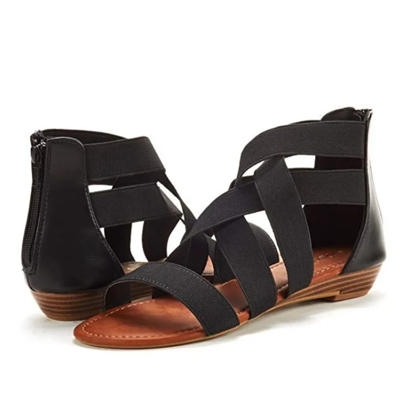 Summer Simple Ladies Roman Sandals Solid Color Open Toe Hollow Cross Elastic Band Zipper Women Wedge Sandals
Summer Simple Ladies Roman Sandals Solid Color Open Toe Hollow Cross Elastic Band Zipper Women Wedge Sandals