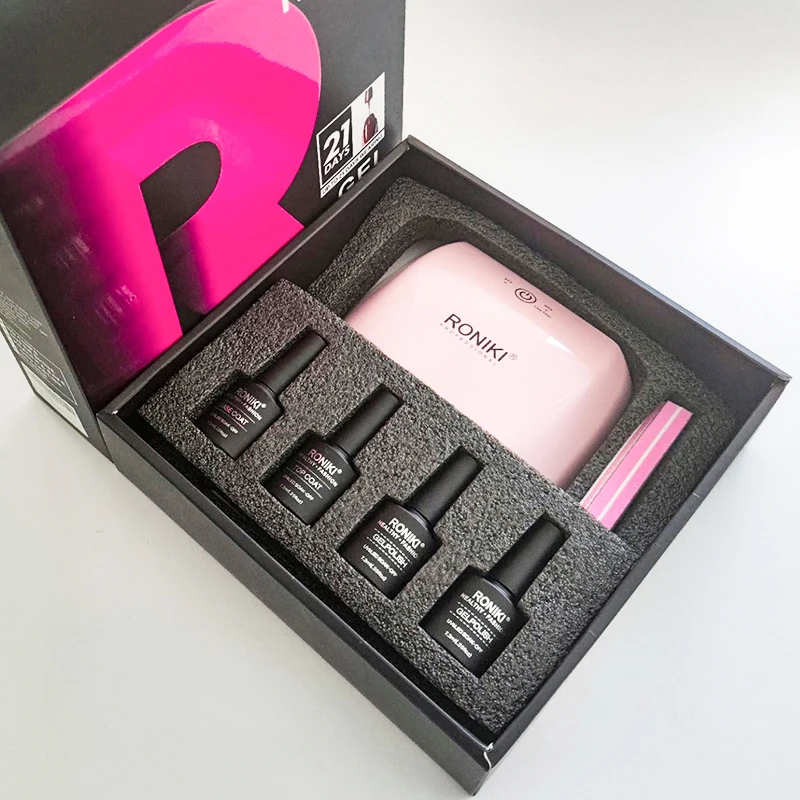 RONIKI 2pcs colors gel polish set with uv lamp light in box wholesale private label starter nail kit, 2 colors/set
RONIKI 2pcs colors gel polish set with uv lamp light in box wholesale private label starter nail kit, 2 colors/set