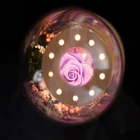Gift Romantic Artificial Silk Rose In Glass Dome With Led Night Red Preserved Flower For Valentine's Day
