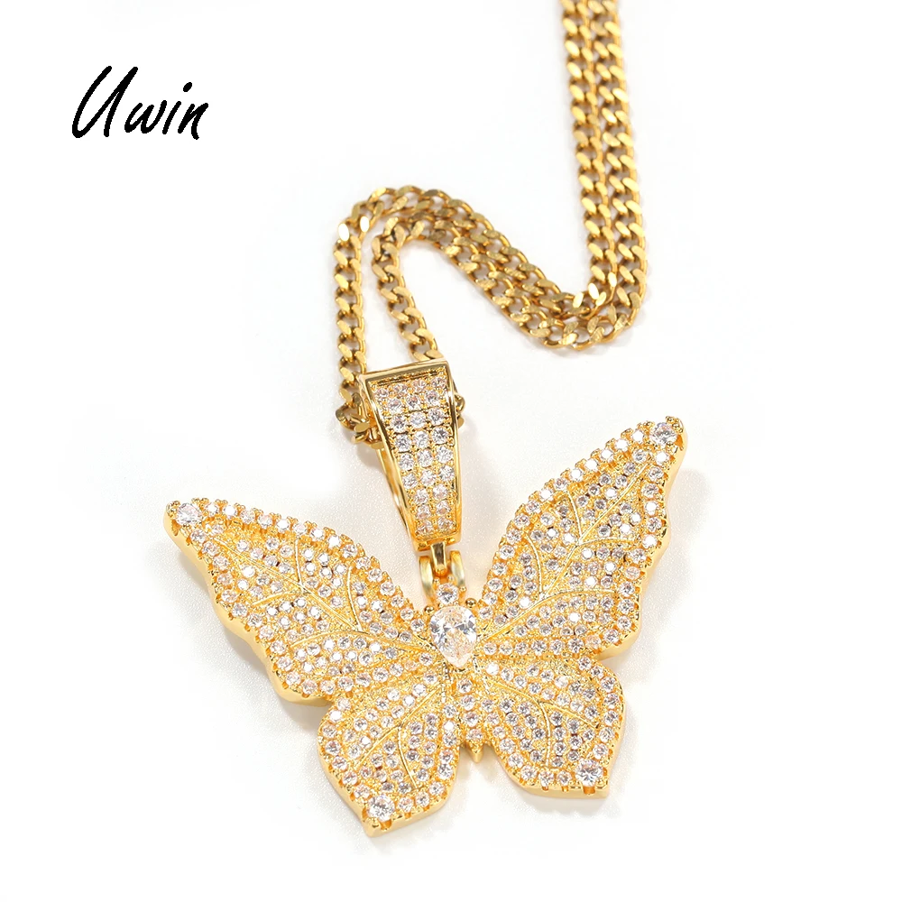 Iced Out CZ Leaf Texture Butterfly Pendant Iced Out Butterfly Charm Jewelry Women Men HipHop Necklace
Iced Out CZ Leaf Texture Butterfly Pendant Iced Out Butterfly Charm Jewelry Women Men HipHop Necklace