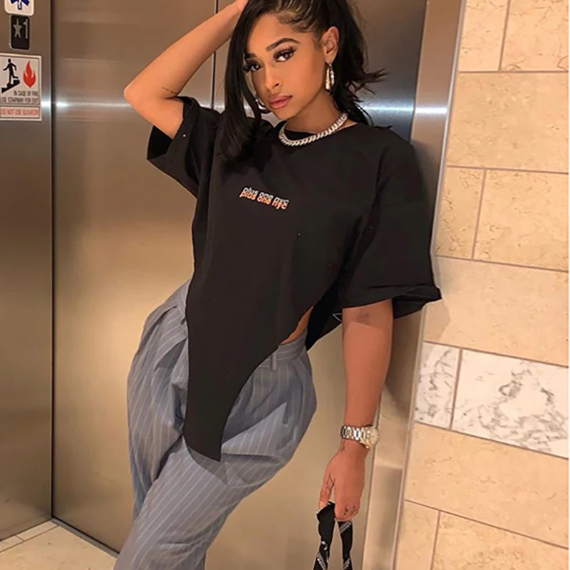 Letter Print Cut Out Casual T Shirts Oversized Streetwear Short Sleeve Women Crop Top Fashion Sportswear Black Tees Hot, Gray,pink,green,white,black,blue
Letter Print Cut Out Casual T Shirts Oversized Streetwear Short Sleeve Women Crop Top Fashion Sportswear Black Tees Hot, Gray,pink,green,white,black,blue