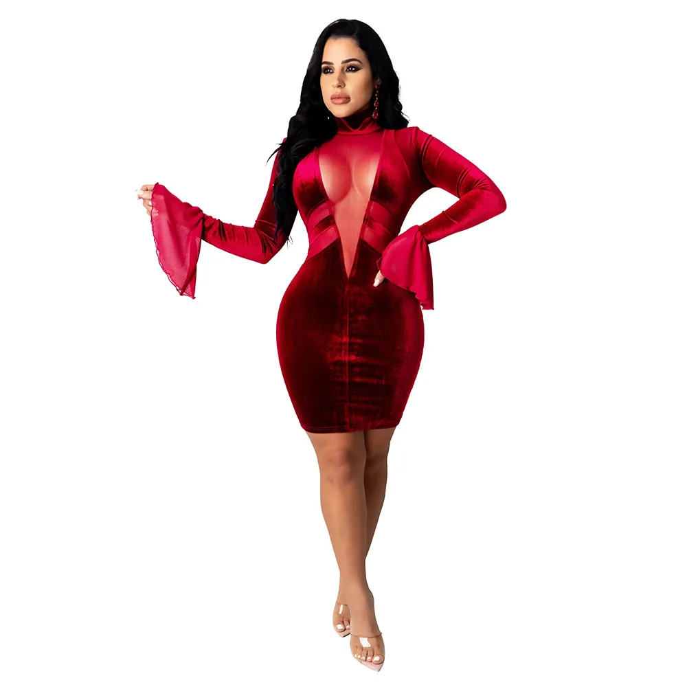 Hot sale sexy V neck dresses women Fashion long sleeve mesh sexy evening dress for ladies
Hot sale sexy V neck dresses women Fashion long sleeve mesh sexy evening dress for ladies