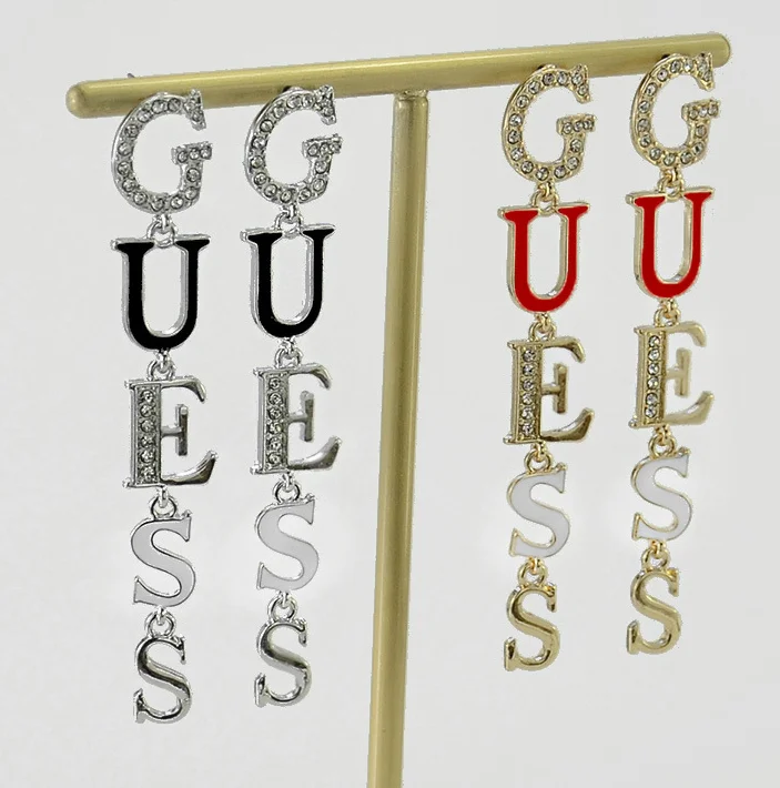 European and American Jewelry Letters Shiny Crystal Gold Silver Glazed Gemstone Gold Long Earrings for Girl Wedding Party
European and American Jewelry Letters Shiny Crystal Gold Silver Glazed Gemstone Gold Long Earrings for Girl Wedding Party