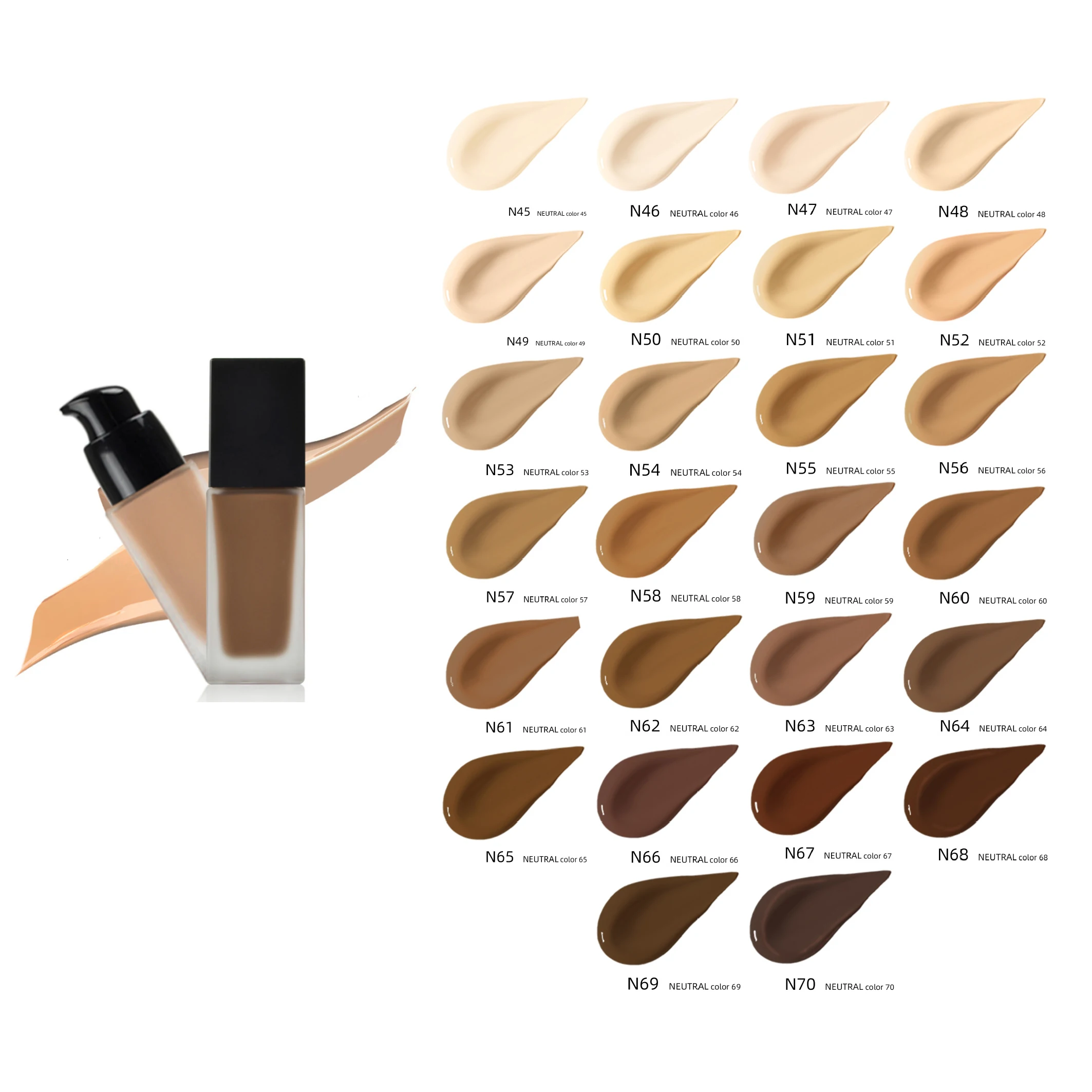 Private Label Cosmetics Makeup 70 Colors DIY Liquid Foundation for Black Women, 70 colors for option
Private Label Cosmetics Makeup 70 Colors DIY Liquid Foundation for Black Women, 70 colors for option