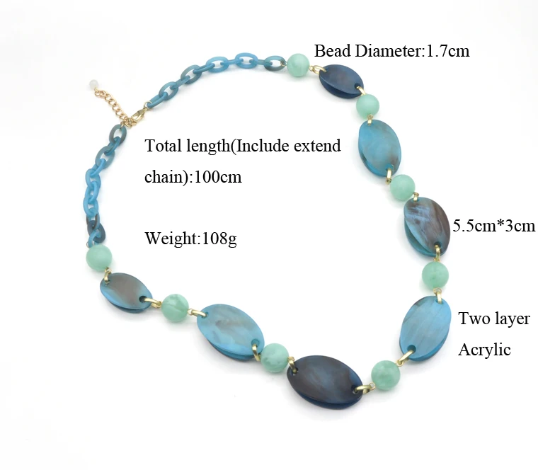 2021 trendy fashion unique resin acrylic bead and hoop jewelry for women acid lake blue necklace