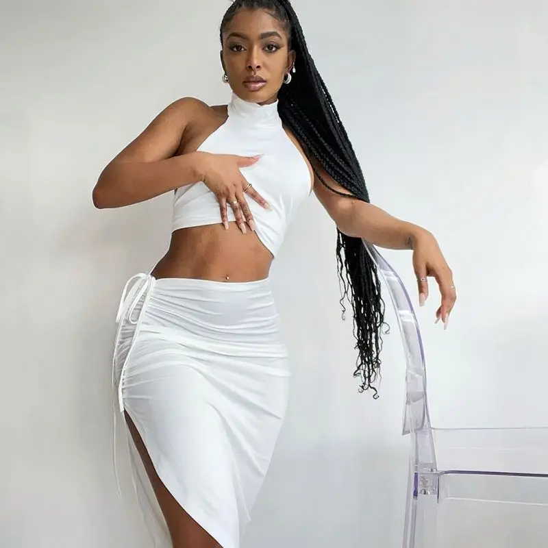 sleeveless crop tops and long skirt suit 2021 hot sale women 2 pieces casual white backless top and skirt set, As pic
sleeveless crop tops and long skirt suit 2021 hot sale women 2 pieces casual white backless top and skirt set, As pic
