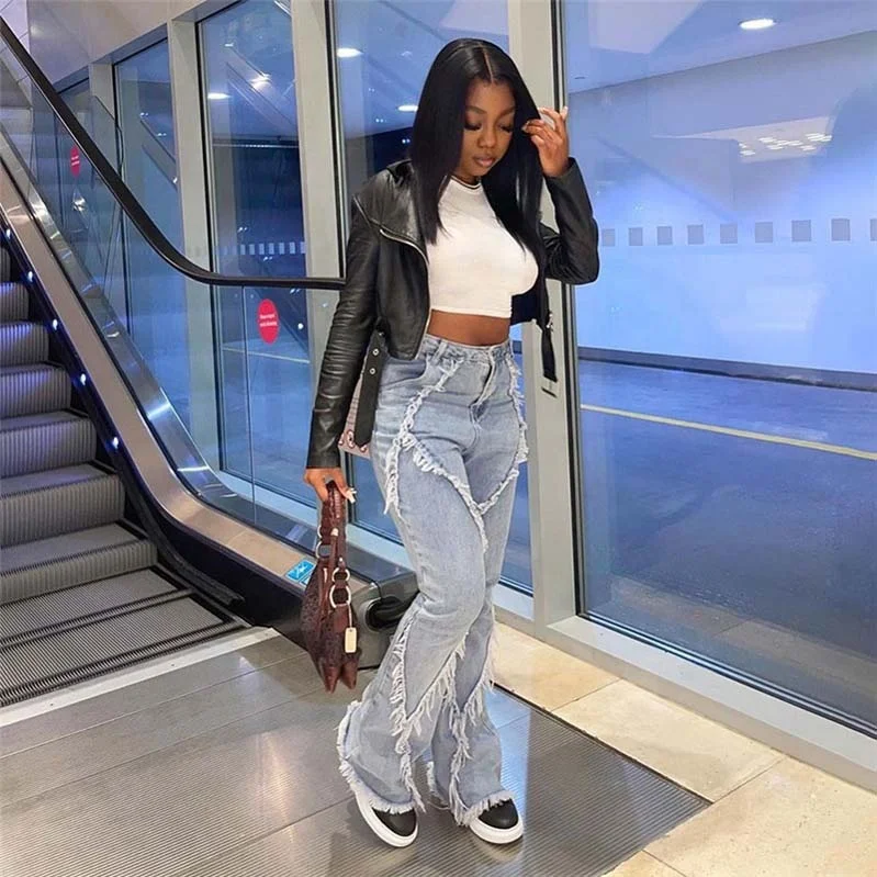 2022 High quality wholesale High Waist Wash Light Blue Ladies Tassel Jeans Pant Patchwork Boot Cut Women Wide Leg Denim Jeans Mu, Picture
2022 High quality wholesale High Waist Wash Light Blue Ladies Tassel Jeans Pant Patchwork Boot Cut Women Wide Leg Denim Jeans Mu, Picture