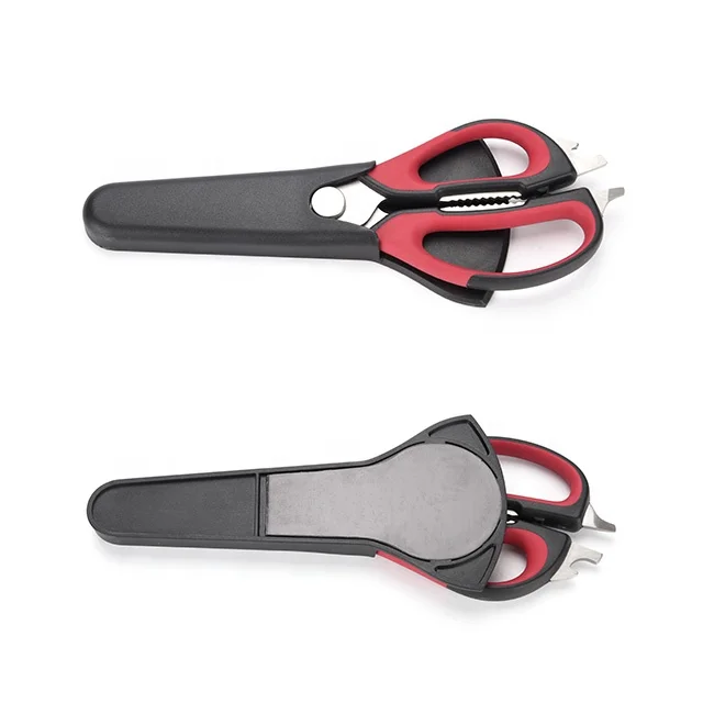 Manufacturer 5 in 1 Fridge Magnetic Cover Multipurpose Stainless Steel Clever Cutter Kitchen Scissors