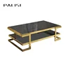 Modern Luxury Style Black Glass Top Center Coffee Table Side Table Group with Stainless Steel Base
