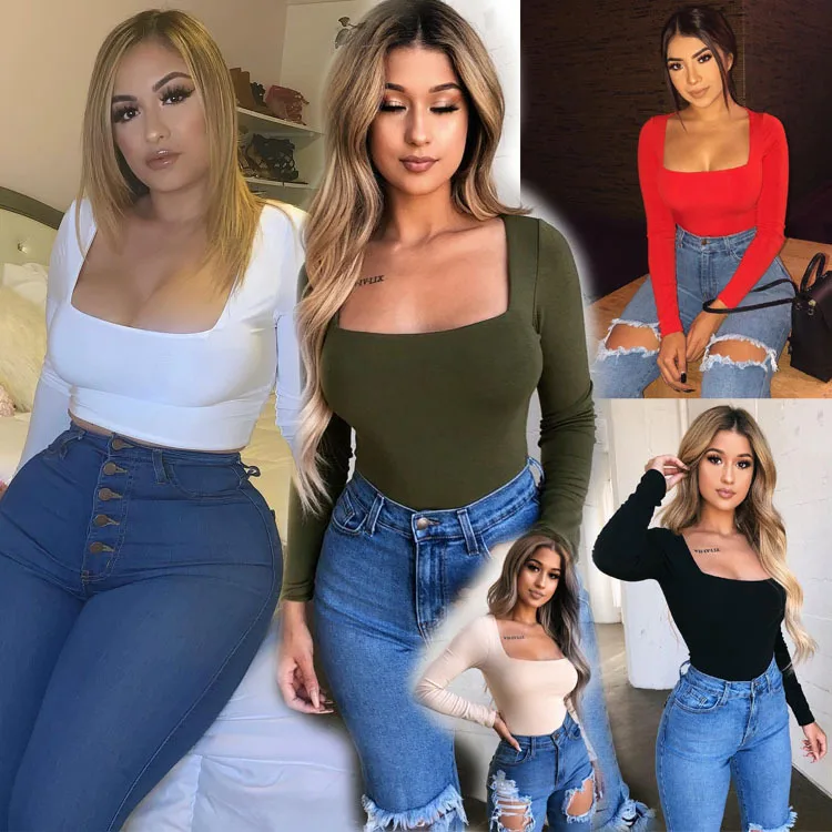 Sexy Bodycon Bodysuit Long Sleeve Square Neck Sheath Open Crotch Basic White Black Red Overalls Women Body Top
Sexy Bodycon Bodysuit Long Sleeve Square Neck Sheath Open Crotch Basic White Black Red Overalls Women Body Top