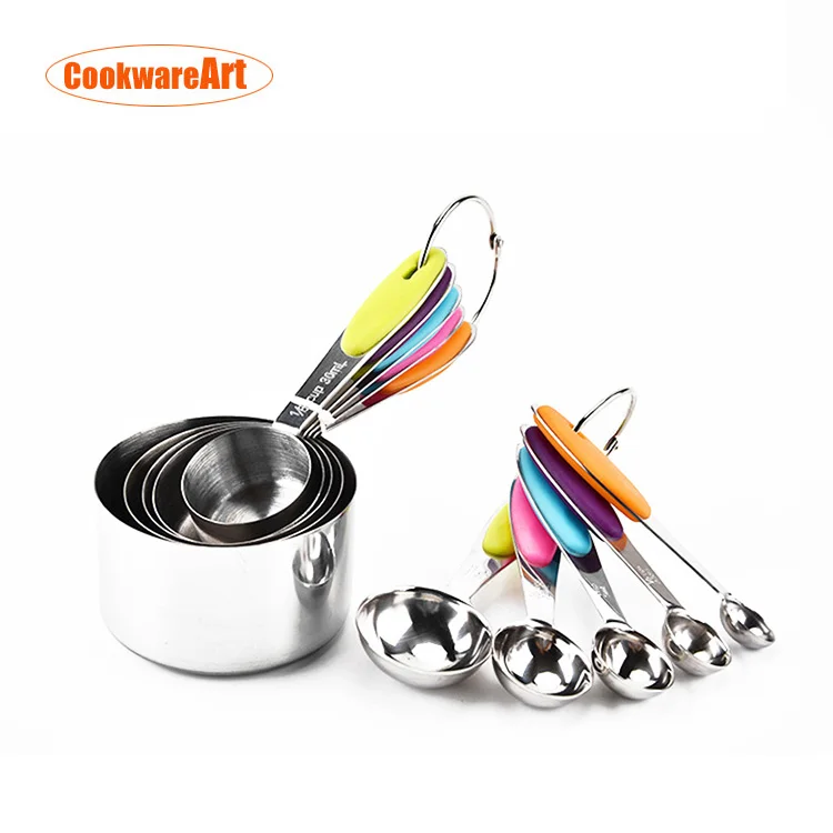 Hot sale 10 PCS STAINLESS STEEL MEASURING CUP AND SPOON SET with silicone handle for kitchen baking tools 
Hot sale 10 PCS STAINLESS STEEL MEASURING CUP AND SPOON SET with silicone handle for kitchen baking tools
