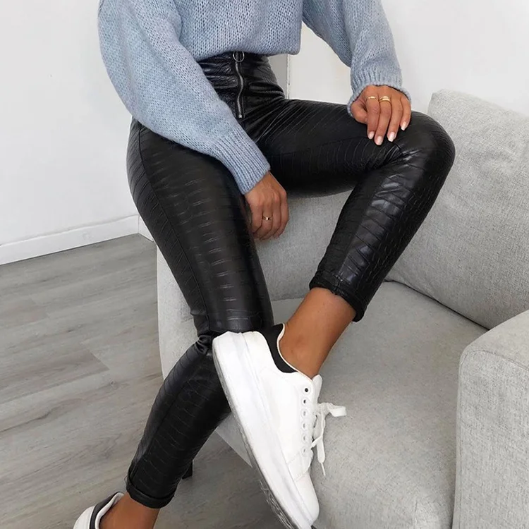 Casual High Waisted PU Leather Pants With Zippers Skinny Women's Clothing Pencil Trousers
Casual High Waisted PU Leather Pants With Zippers Skinny Women's Clothing Pencil Trousers